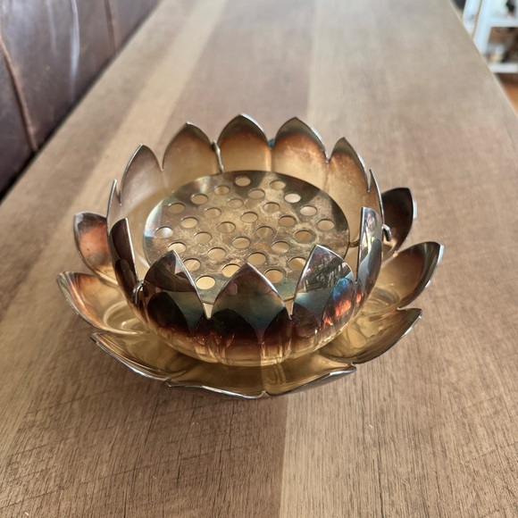 Vintage Reed & Barton silver-plated lotus flower frog Tarnished 3 Piece Set - Picture 5 of 12